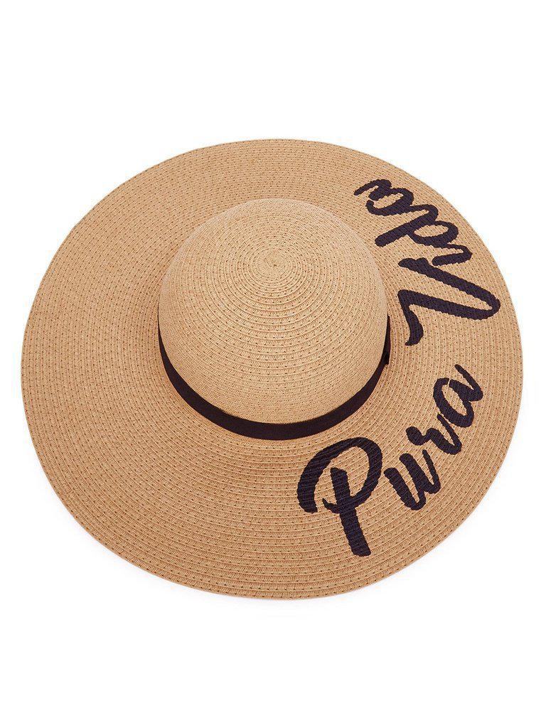 Letter Print Wide Brim Straw Hat-accessories-Des Mess