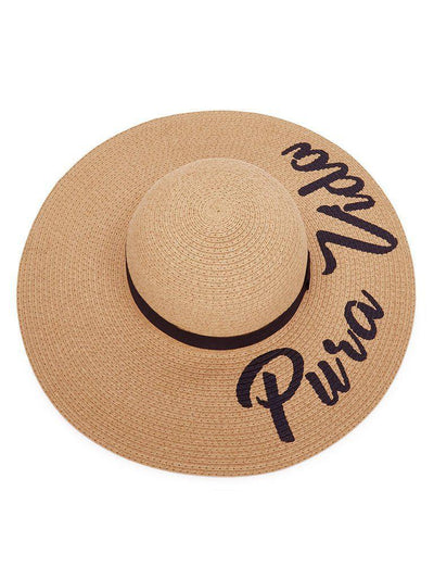 Letter Print Wide Brim Straw Hat-accessories-Des Mess