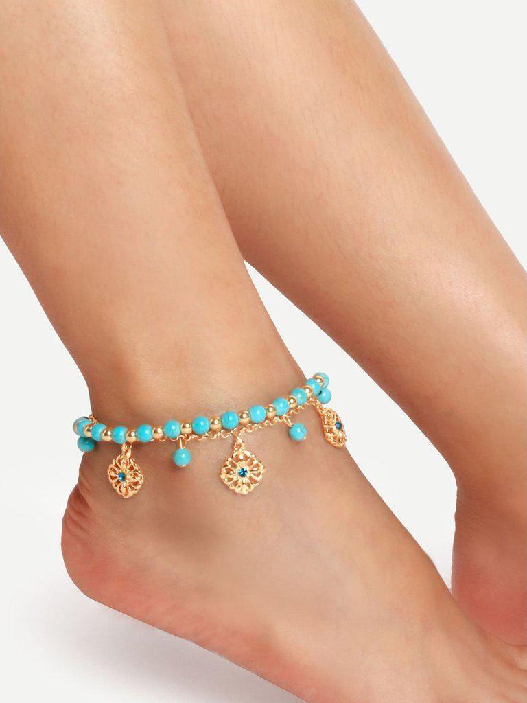 Turquoise Tassel Boho Anklet-jewelry-Des Mess