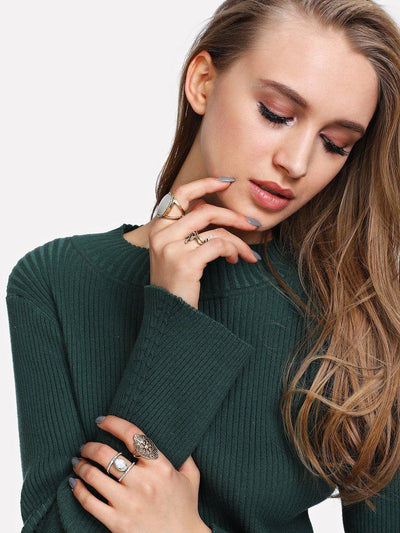 Flower & Geometric Design Ring Set-jewelry-Des Mess