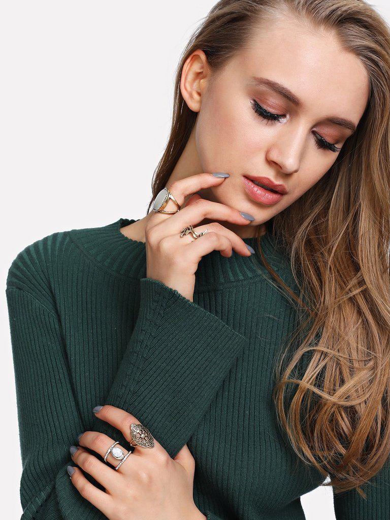 Flower & Geometric Design Ring Set-jewelry-Des Mess