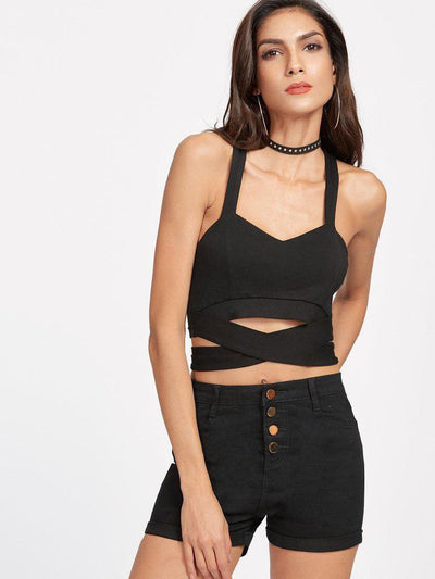 Single Breasted Cuffed Denim Shorts-bottom-Des Mess