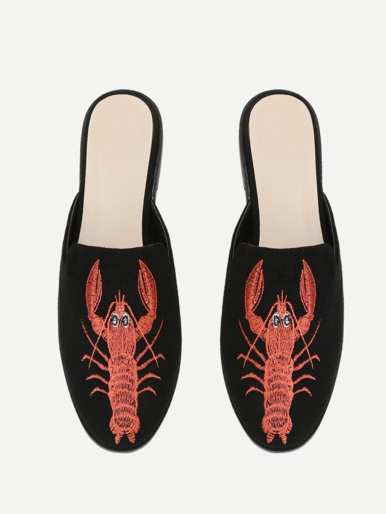 Shrimp Embroidery Flat Mules-shoes-Des Mess