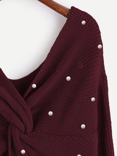 Pearl Beading Twist Infinity Sweater-outerwear-Des Mess
