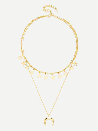 Moon Pendant Link Necklace With Star Charm-jewelry-Des Mess