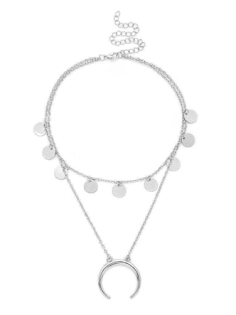 Horn & Sequin Design Layered Chain Necklace-jewelry-Des Mess