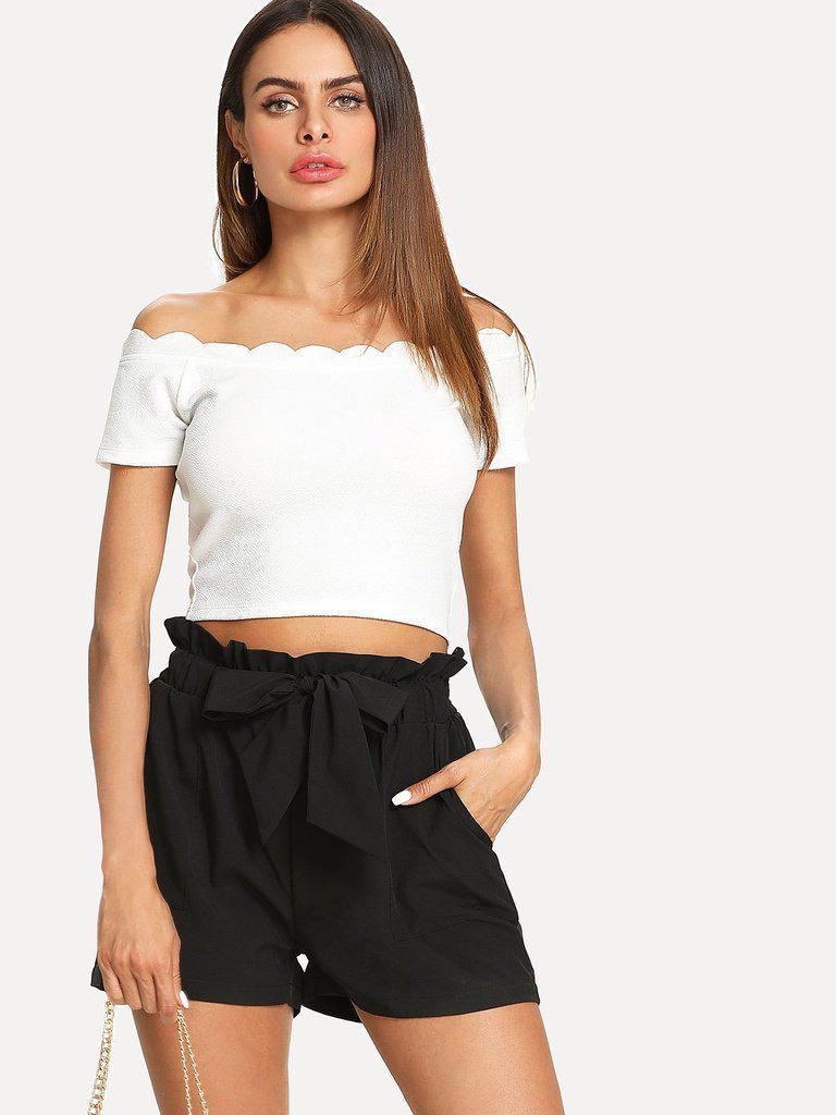 Self Belted Ruffle Waist Shorts-bottom-Des Mess
