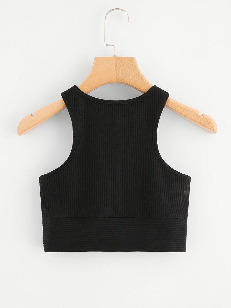 Rib Knit Racer Sports Bra-sportswear-Des Mess