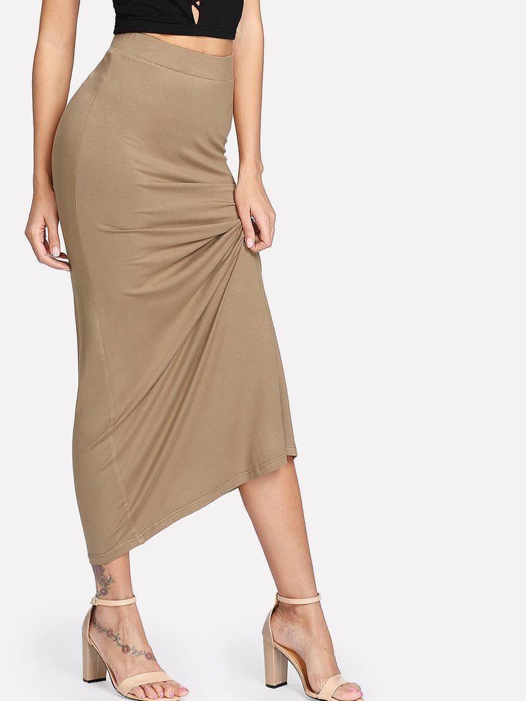 Elastic Waist Longline Jersey Skirt-bottom-Des Mess