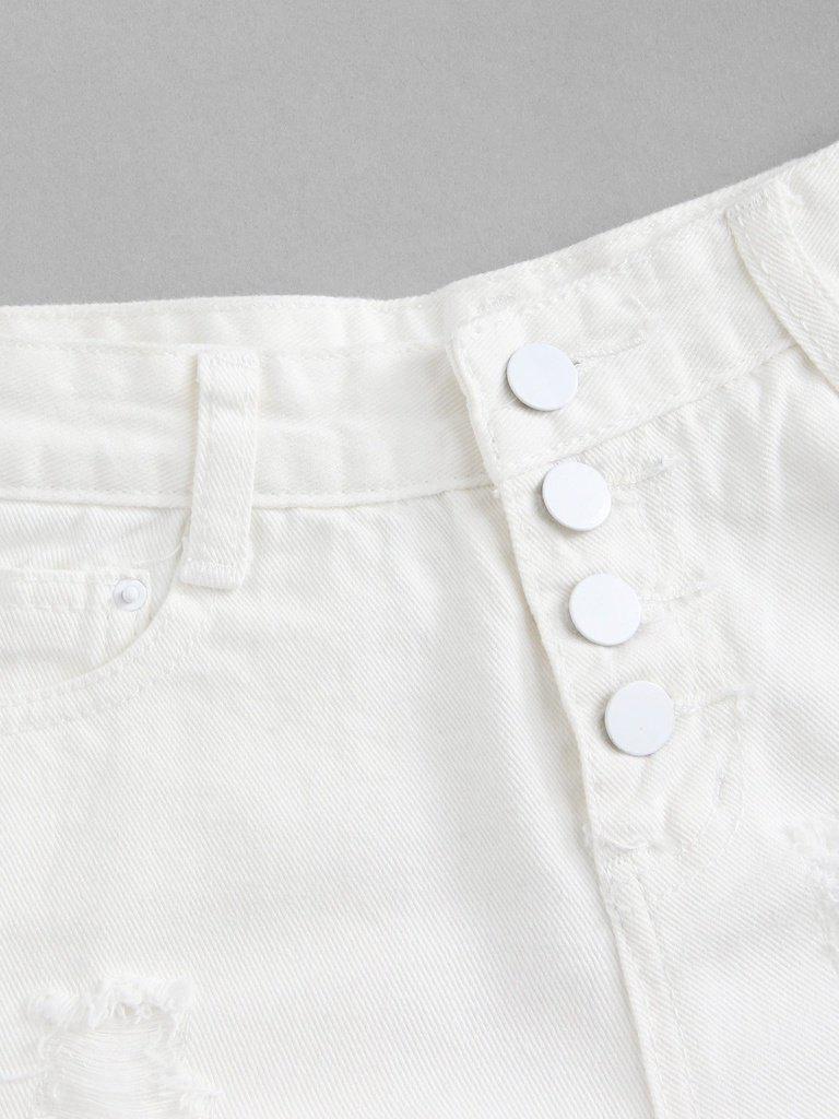 Button Up Raw Hem Denim Shorts-bottom-Des Mess