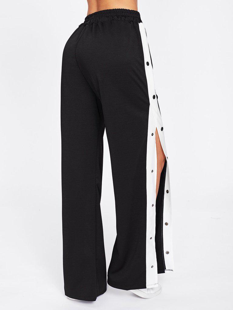 Tape Button Side Wide Leg Pants-bottom-Des Mess