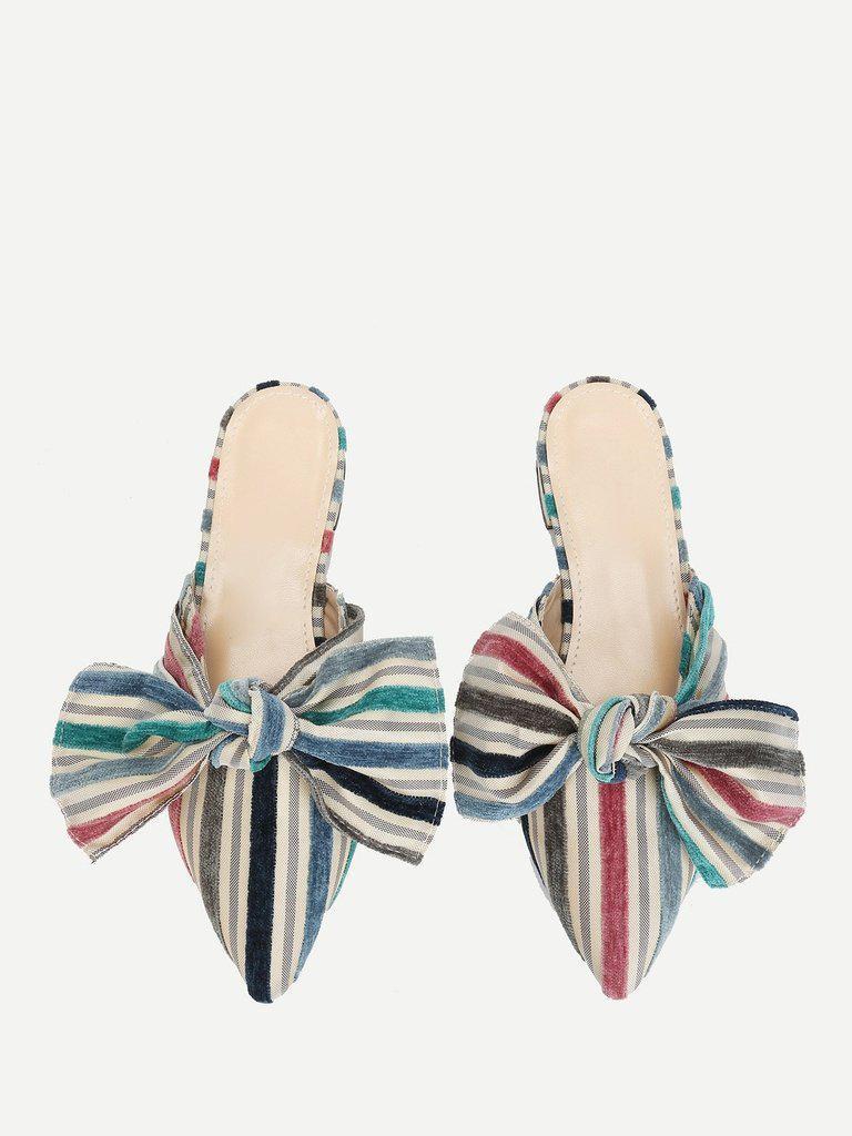Bow Decorated Striped Flats-shoes-Des Mess