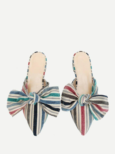 Bow Decorated Striped Flats-shoes-Des Mess