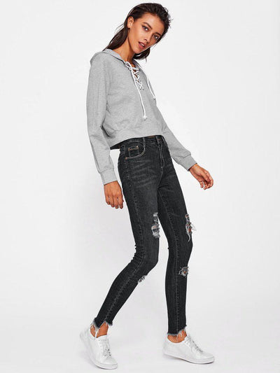 Frayed Hem Ripped Jeans-bottom-Des Mess