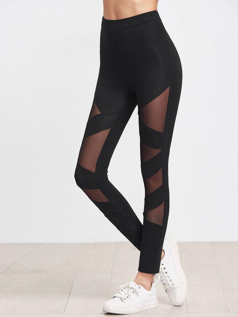 Mesh Insert Striped Leggings-bottom-Des Mess