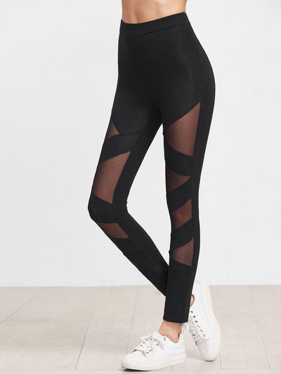 Mesh Insert Striped Leggings-bottom-Des Mess