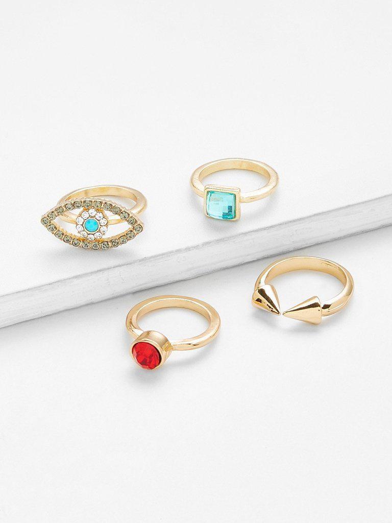 Eye Design Rhinestone Rings Set 4pcs-jewelry-Des Mess