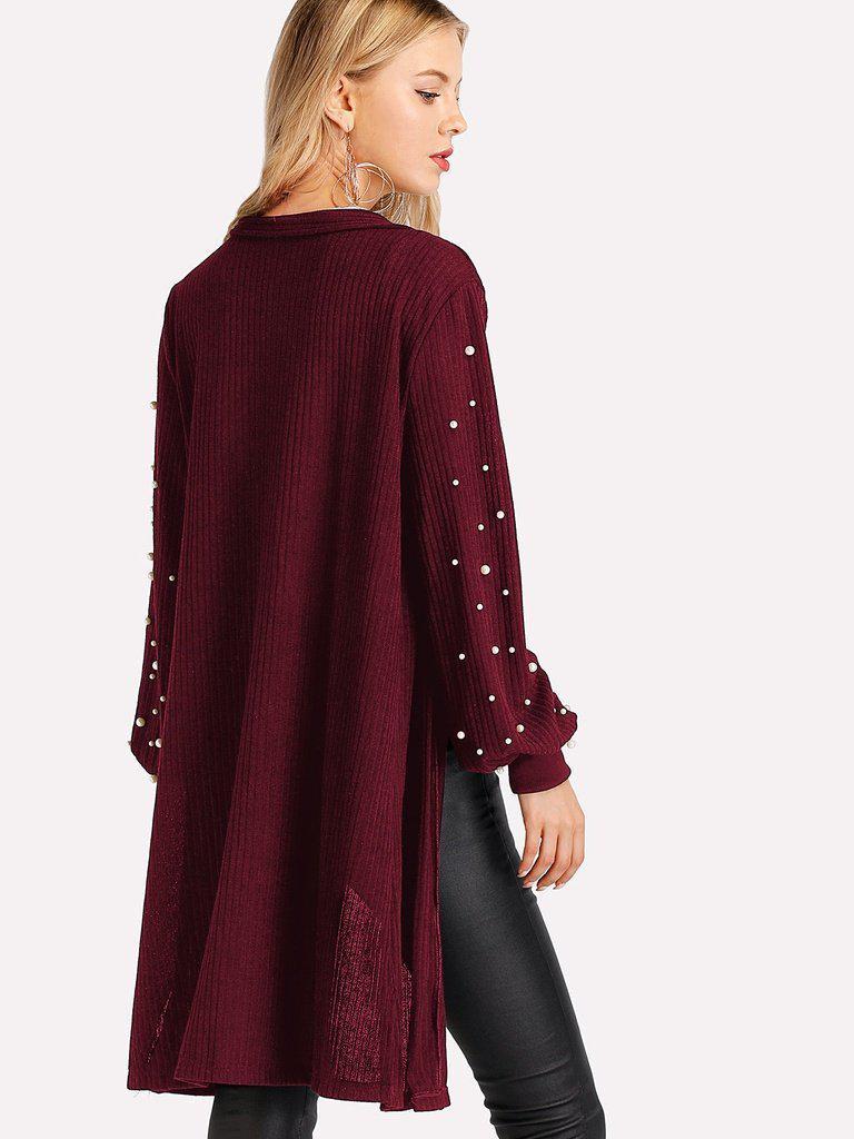 Pearl Beading Balloon Sleeve Cardigan-outerwear-Des Mess