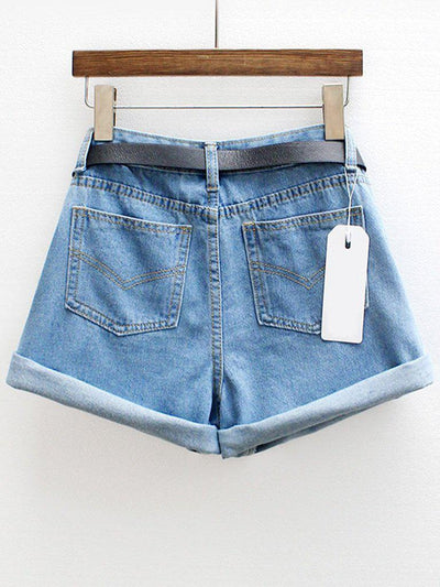 Cuffed Denim Shorts With Belt-bottom-Des Mess