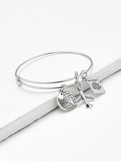 Metal Aircraft & Earth Decorated Bangle Bracelet-jewelry-Des Mess