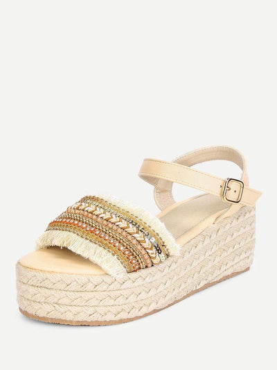 Raw Trim Wedge Sandals With Jewelry-shoes-Des Mess