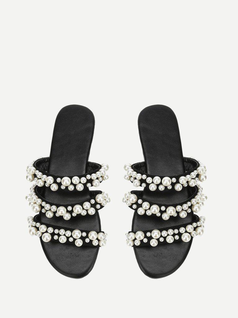 Faux Pearl Decorated Flat Sandals-shoes-Des Mess
