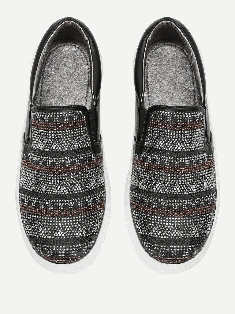 Geometric Pattern Slip On Sneakers-shoes-Des Mess