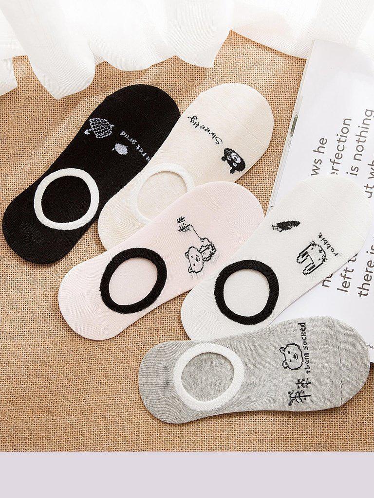 Contrast Trim Invisible Socks 5Pairs-accessories-Des Mess