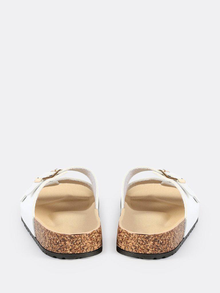 Double Buckle Leather Slides WHITE-shoes-Des Mess