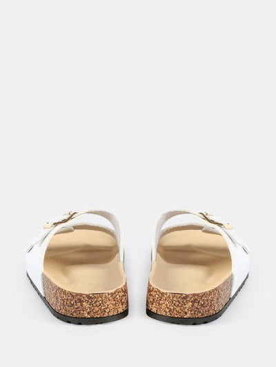 Double Buckle Leather Slides WHITE-shoes-Des Mess