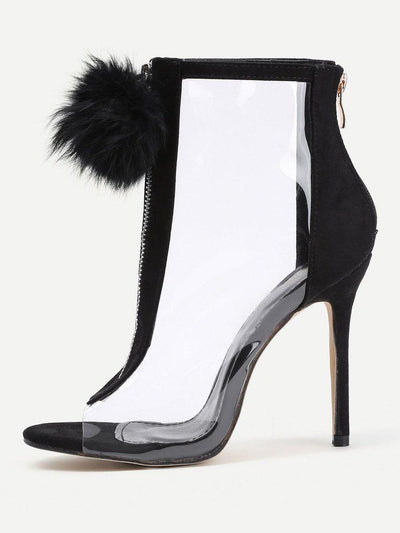 Pom Pom Front Zipper Design Stiletto Heels-shoes-Des Mess