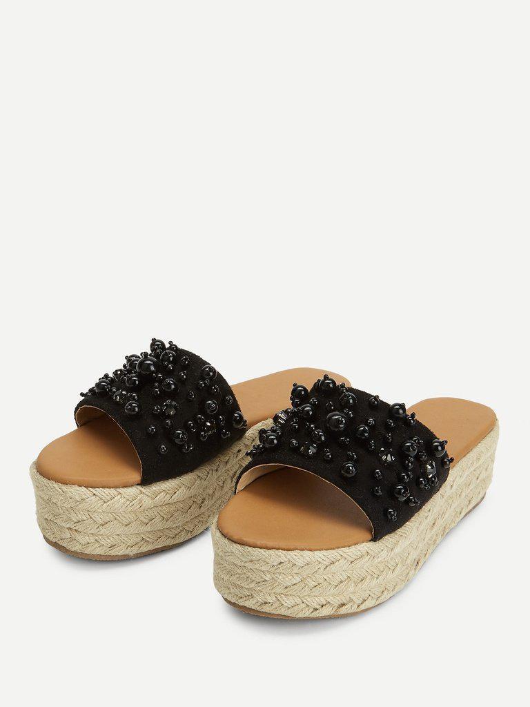Faux Pearl Espadrille Platform Wedges-shoes-Des Mess