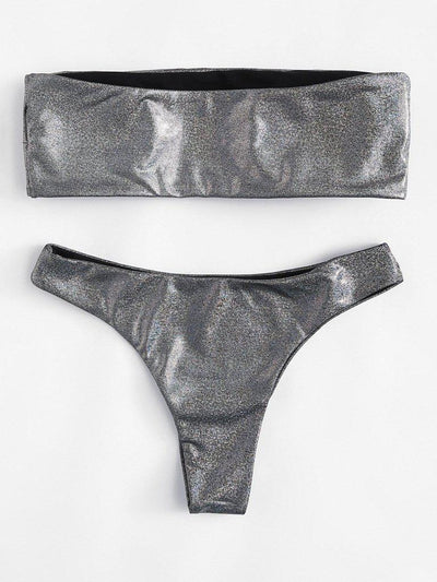 Metallic Bandeau Bikini Set-swimwear-Des Mess