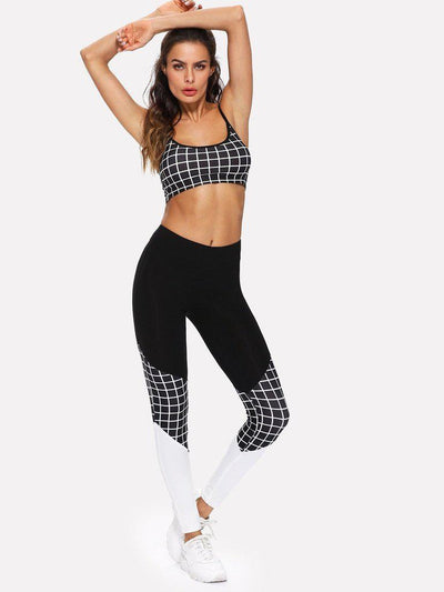 Grid Sports Bra & Cut And Sew Leggings Set-sportswear-Des Mess