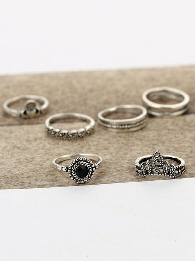 Elephant & Gemstone Rings Set 8pcs-jewelry-Des Mess