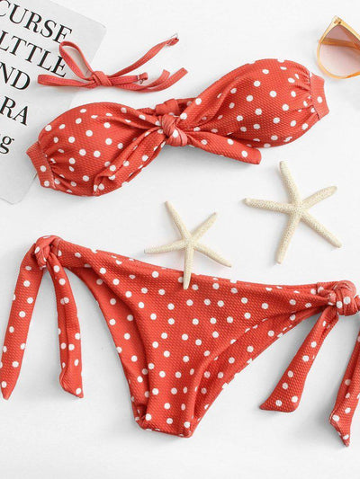 Polka Dot Knot Bikini Set-swimwear-Des Mess