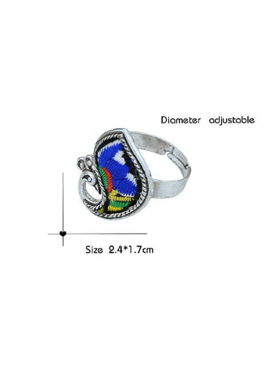 Blue Handmade Embroidery Animal Peacock Fingr Rings-jewelry-Des Mess