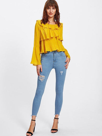 Ripped Frayed Hem Skinny Jeans-bottom-Des Mess