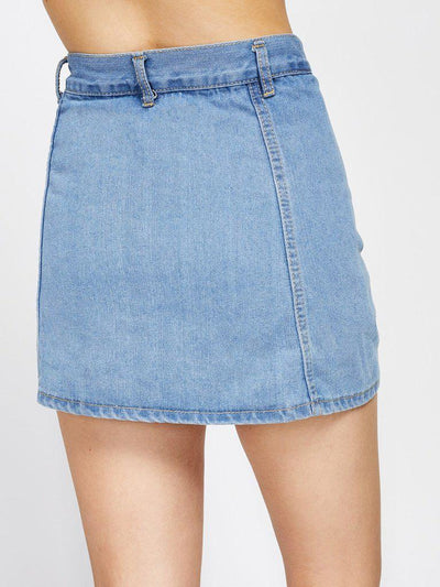 Single Breasted Denim Skirt Shorts-bottom-Des Mess