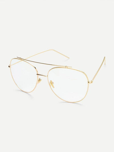 Gold Frame Clear Lens Double Bridge Glasses-accessories-Des Mess
