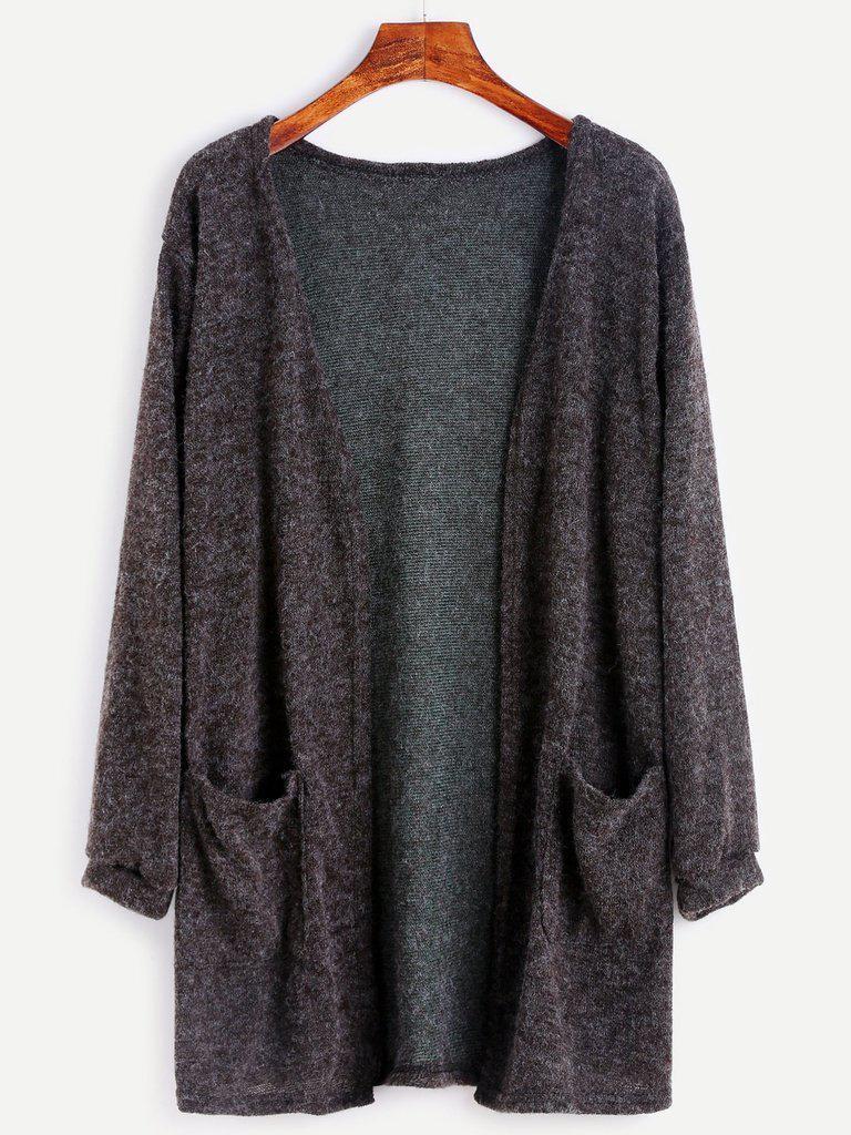 Dark Grey Fuzzy Cardigan-outerwear-Des Mess