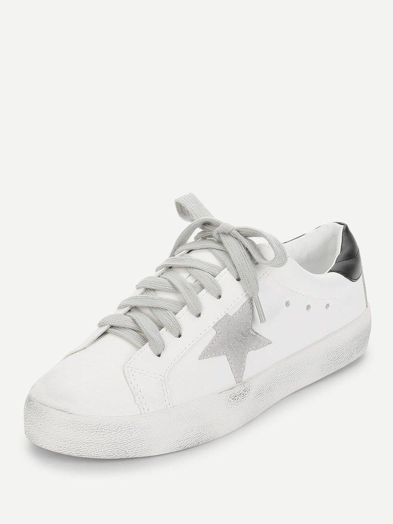 Star Patch Lace Up Splice Sneakers-shoes-Des Mess