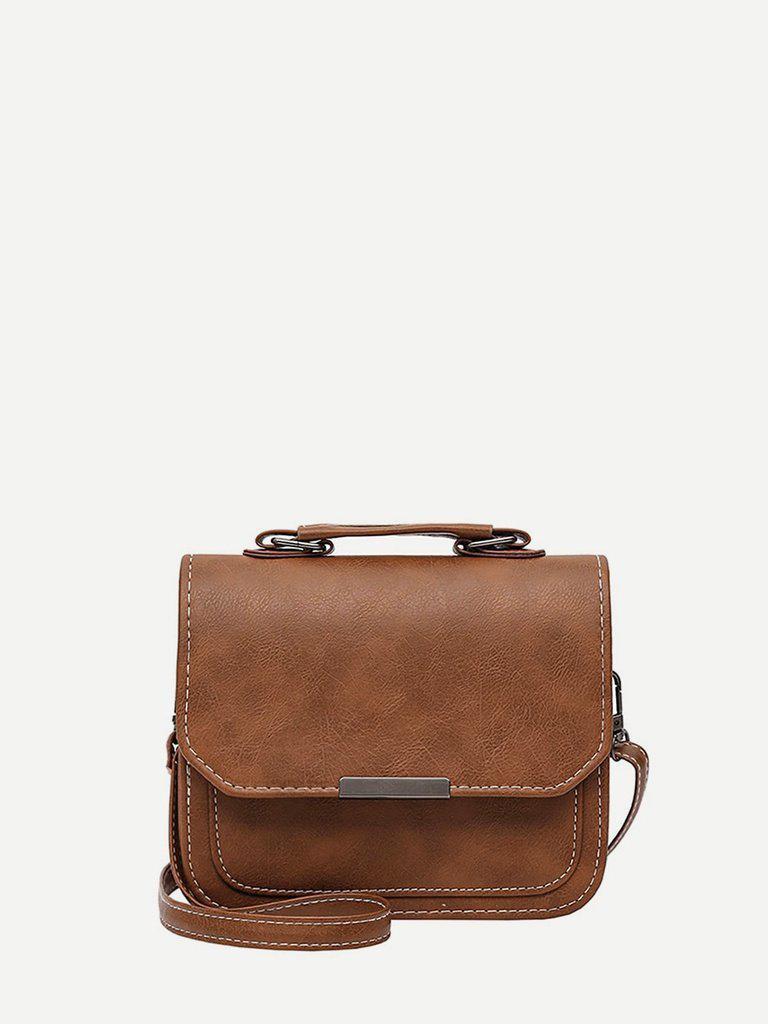 Metal Detail Flap PU Shoulder Bag-accessories-Des Mess