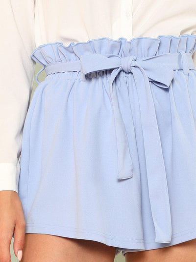 Ruffle Trim Self Tie Waist Shorts-bottom-Des Mess
