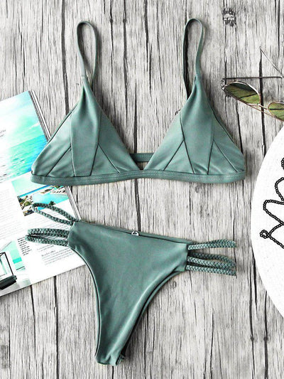Braided Strap Side Cutout Seam Bikini Set-swimwear-Des Mess