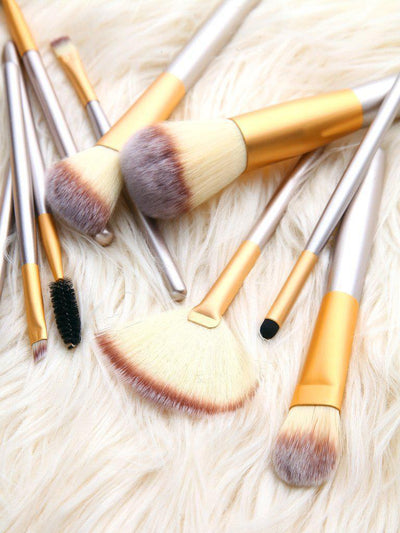 Champagne Gold 12Pcs Makeup Brush Set With Leather Bag-makeup-Des Mess