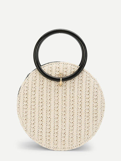 Ring Detail Straw Round Chain Bag-accessories-Des Mess