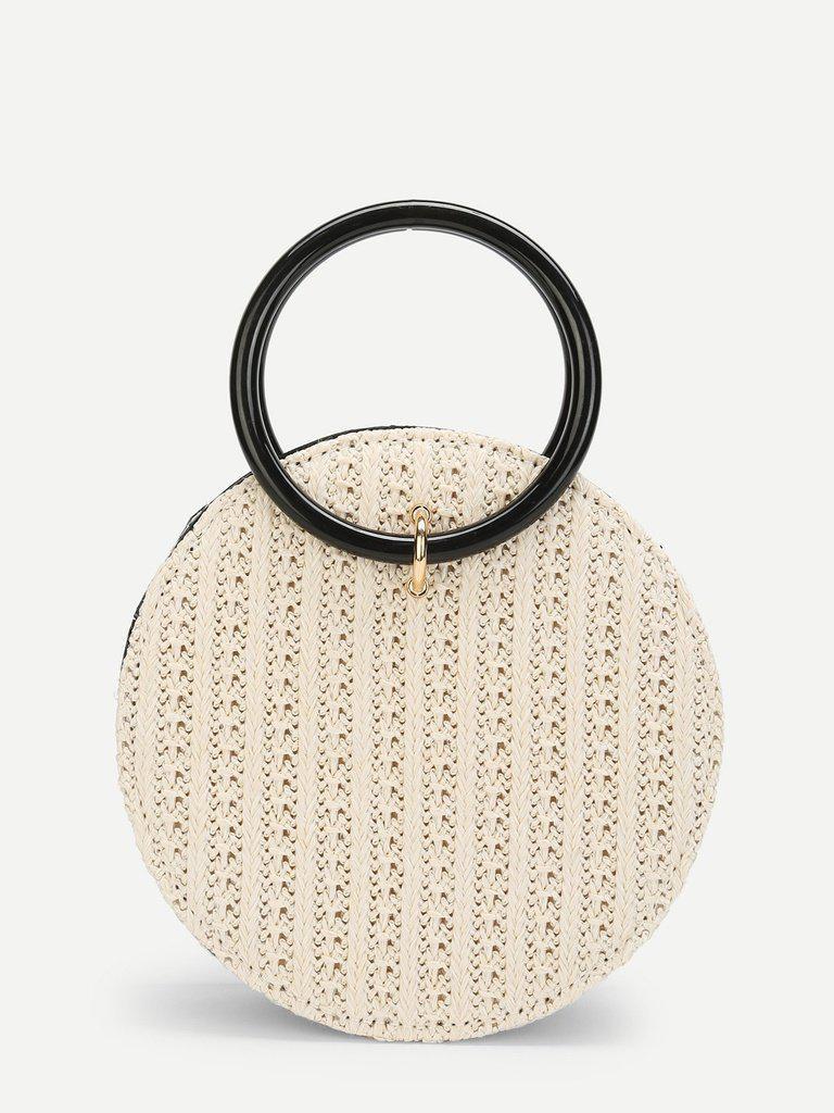 Ring Detail Straw Round Chain Bag-accessories-Des Mess