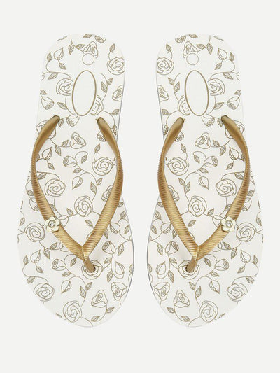 Rose Print Flip Flops-shoes-Des Mess