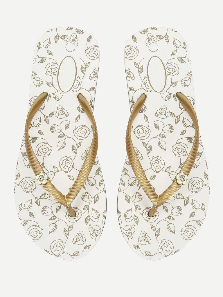 Rose Print Flip Flops-shoes-Des Mess